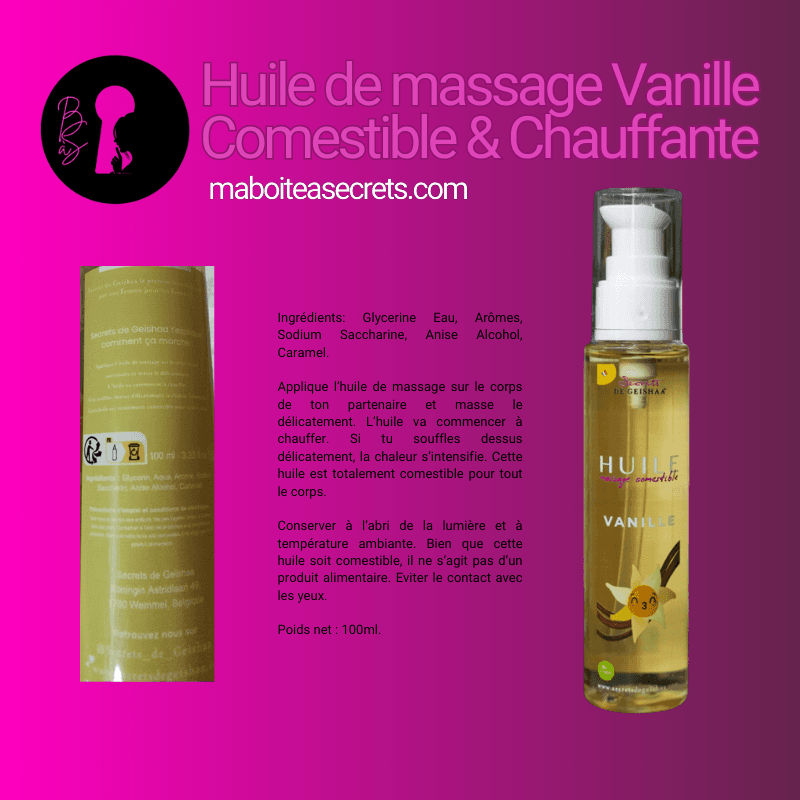 Huile de massage COMESTIBLE et CHAUFFANTE - Vanille - Image 2